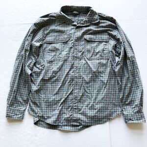 ROYAL ROBBINS Green Plaid Button Up Long Sleeve Nylon Shirt Mens Large